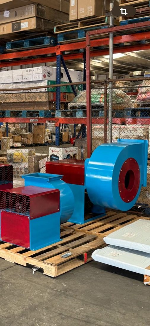 Ventilador centrífugo industrial ensamblado listo para entrega